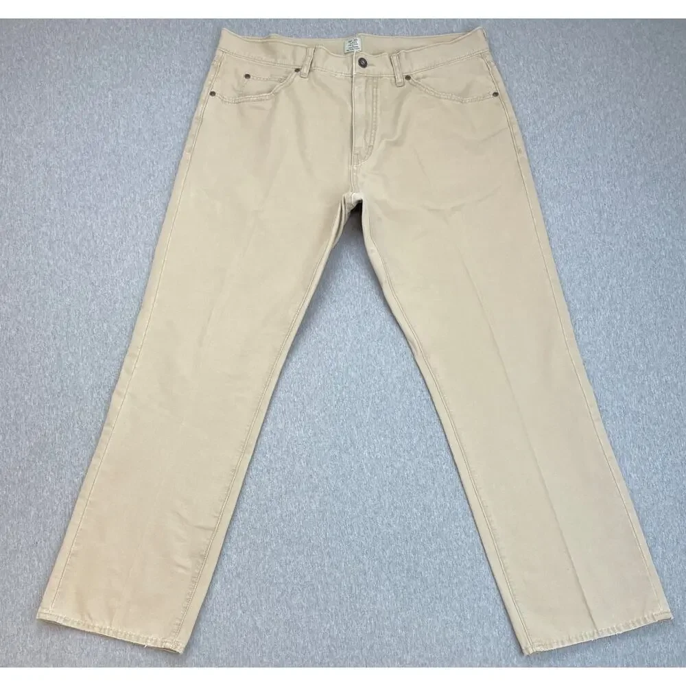 J Crew Pants Men 36 x 30 Beige 100% Cotton Straight Leg 5 Pocket‎